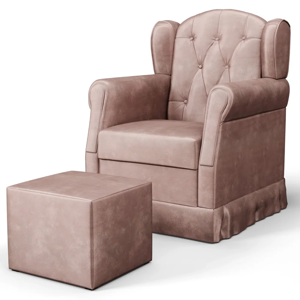 Poltrona de Amamentação Balanço e Puff Lucy Z39 Veludo Rosê - Mpozenato