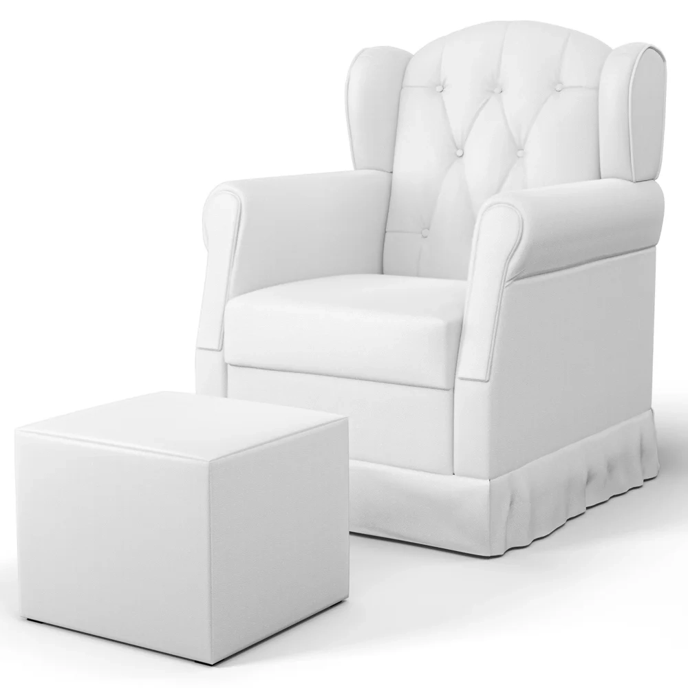 Poltrona de Amamentação Fixa com Puff Lucy Z39 Sintético Branco - Mpozenato