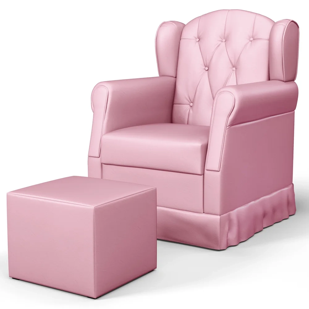 Poltrona de Amamentação Fixa com Puff Lucy Z39 Sintético Rosa - Mpozenato