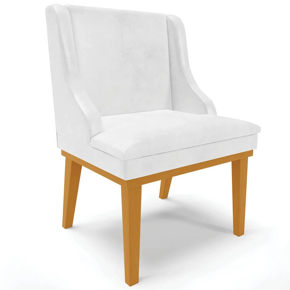 Cadeira Estofada Sala de Jantar Base Fixa de Madeira Castanho Lia Sintético Premium Branco - Ibiza