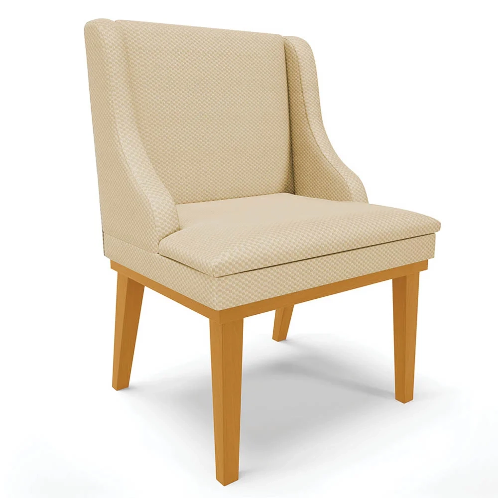 Cadeira Estofada para Sala de Jantar Base Fixa de Madeira Castanho Lia Veludo Off White - Ibiza