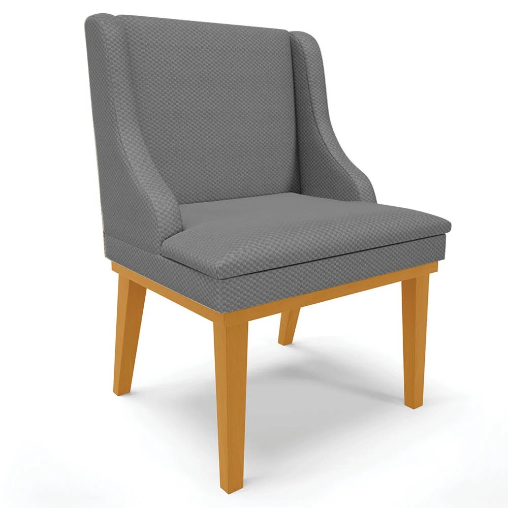 Cadeira Estofada para Sala de Jantar Base Fixa de Madeira Castanho Lia Veludo Grafite- Ibiza