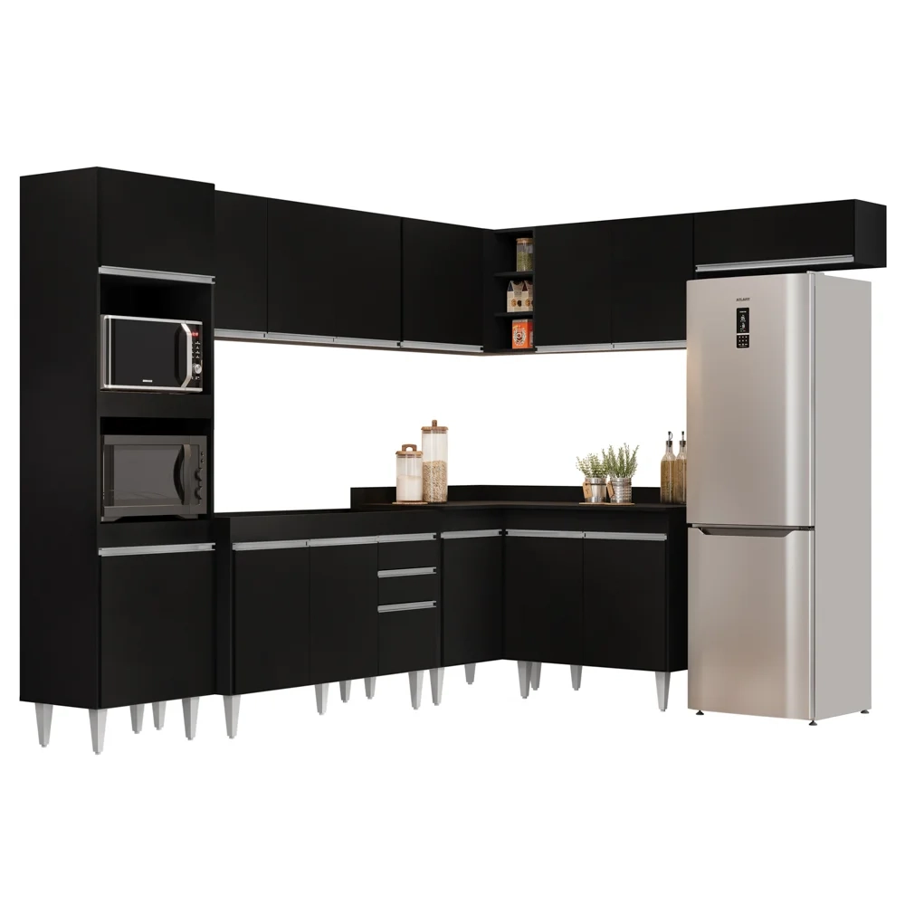 Armário de Cozinha Modulada de Canto 8 Peças CP01 Balcão Preto - Lumil