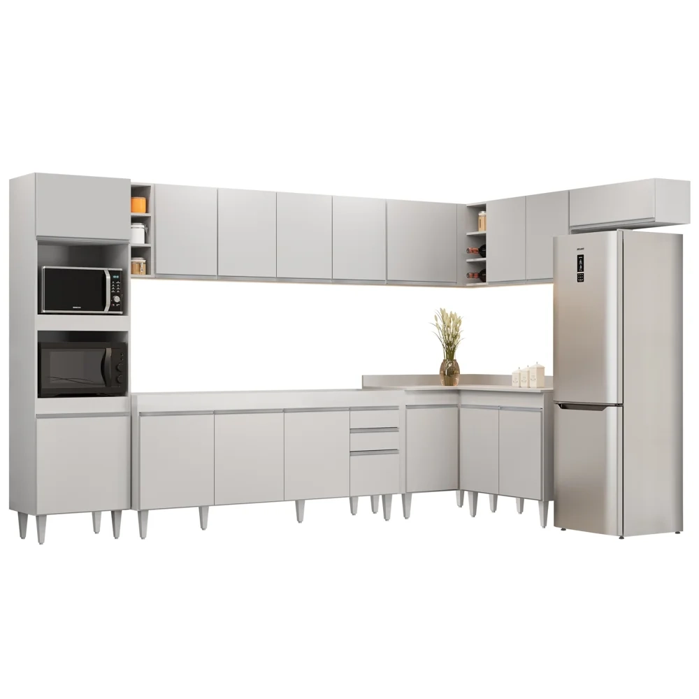 Armário de Cozinha Modulada de Canto 9 Peças CP04 Balcão Branco - Lumi