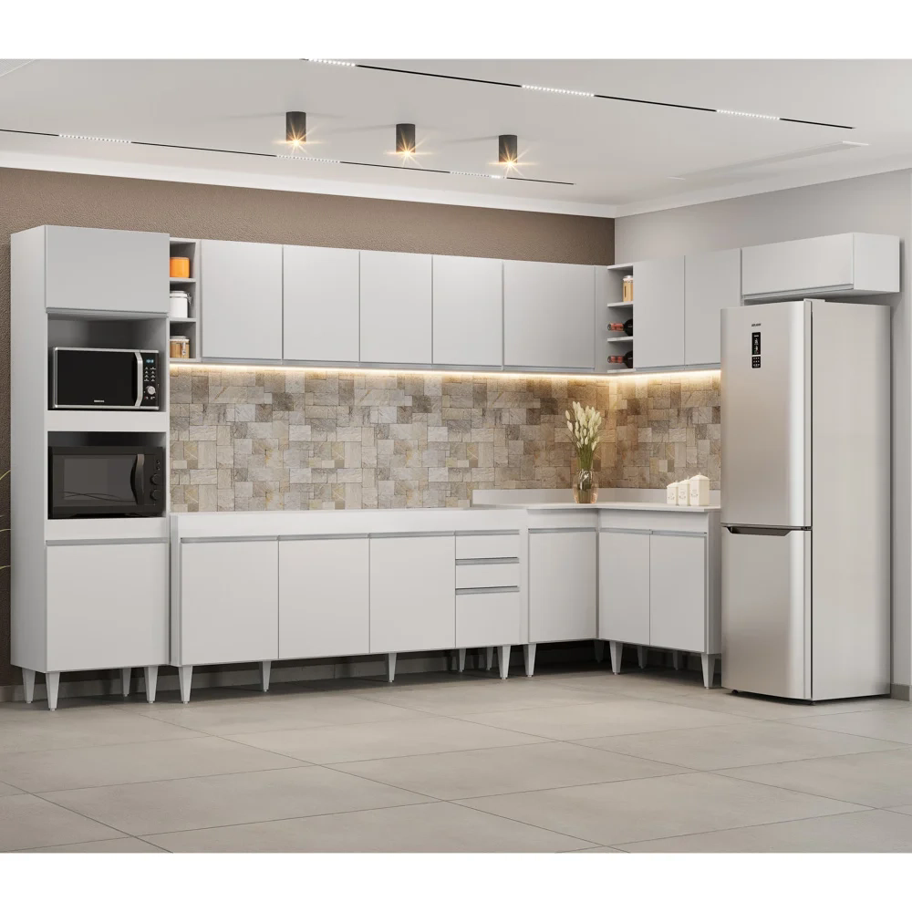 Armário de Cozinha Modulada de Canto 9 Peças CP04 Balcão Branco - Lumi