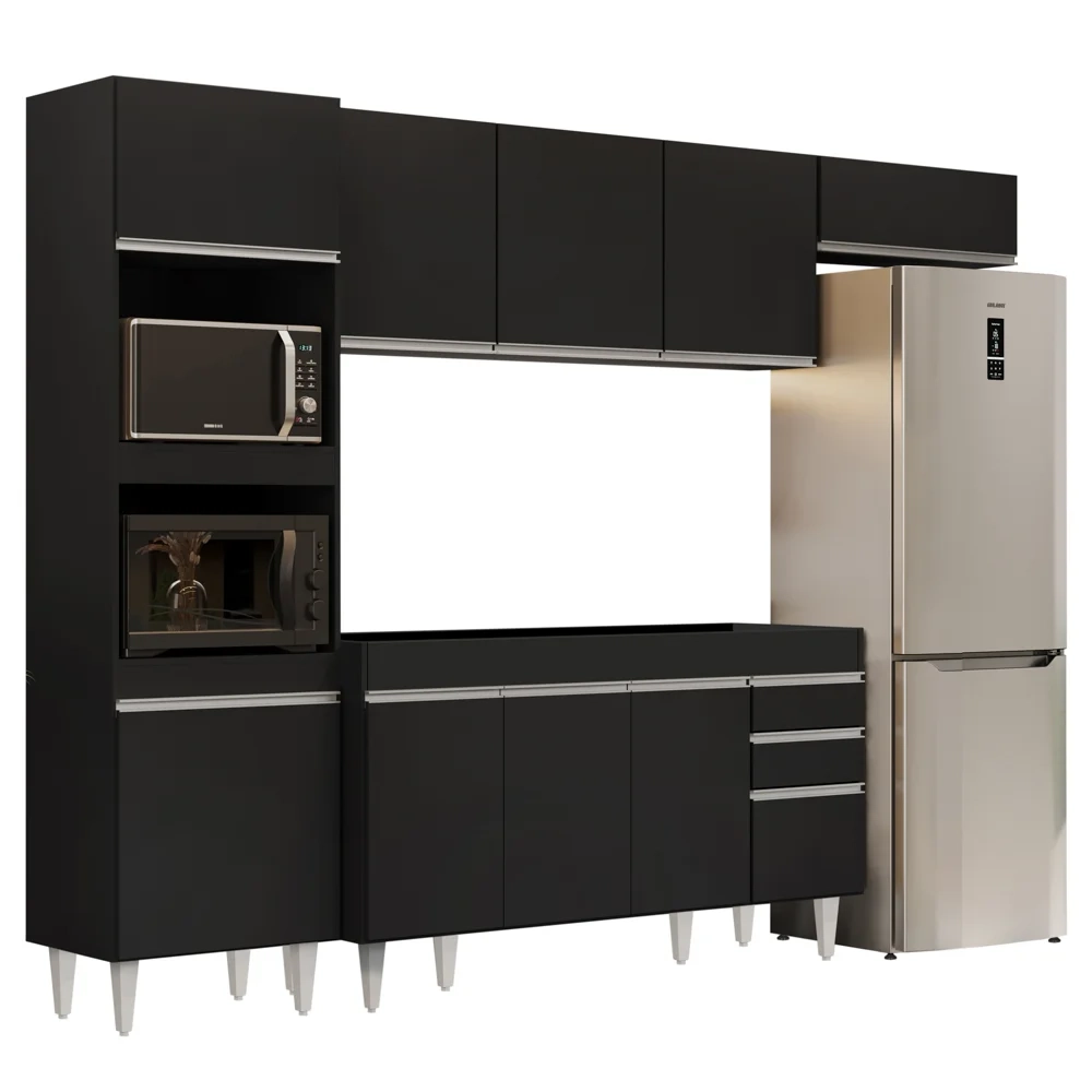 Armário de Cozinha Modulada 4 Peças CP10 Balcão Preto - Lumil