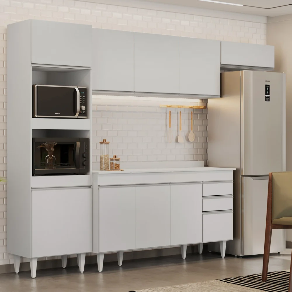 Armário de Cozinha Modulada 4 Peças CP11 Balcão com Tampo Branco - Lumil