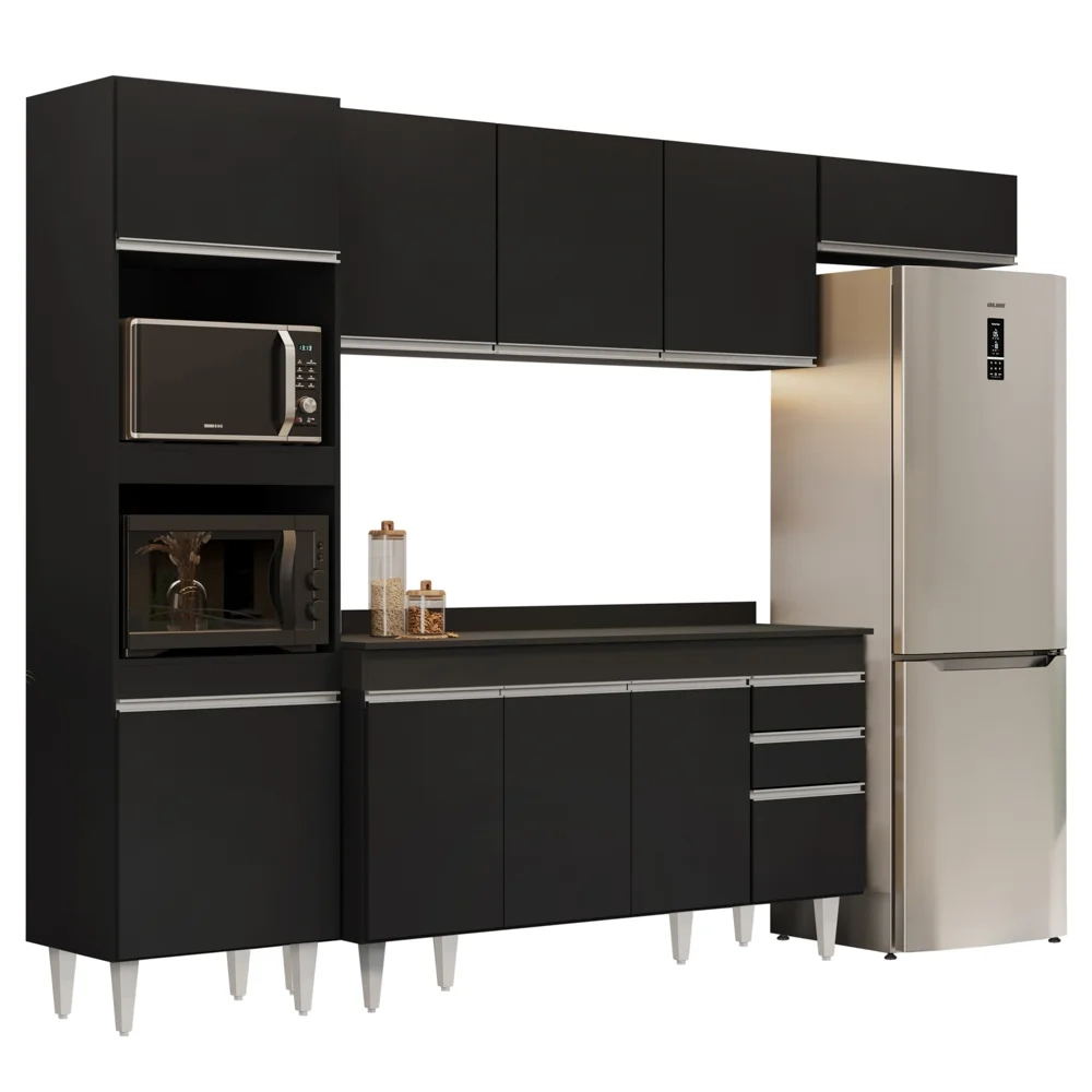Armário de Cozinha Modulada 4 Peças CP11 Balcão com Tampo Preto - Lumil