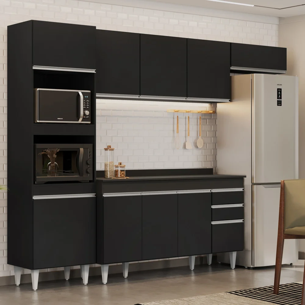 Armário de Cozinha Modulada 4 Peças CP11 Balcão com Tampo Preto - Lumil
