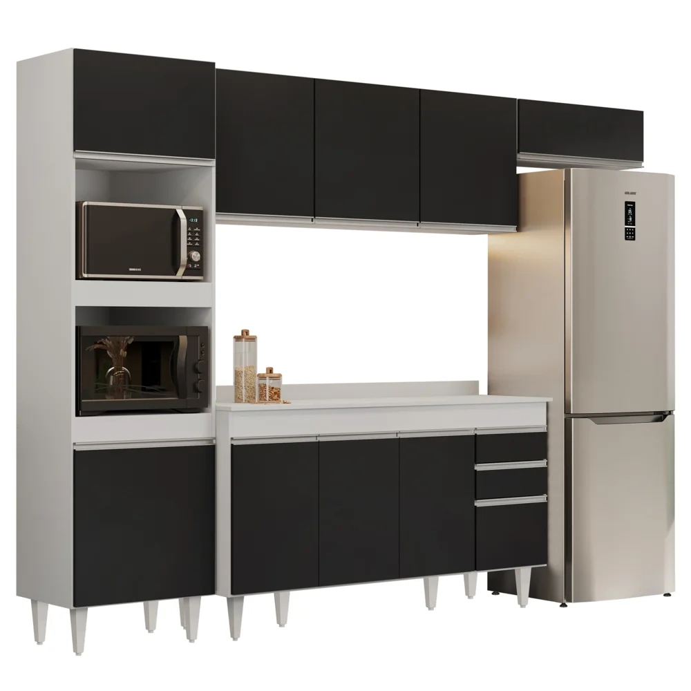 Armário de Cozinha Modulada 4 Peças CP11 Balcão com Tampo Branco/Preto - Lumil