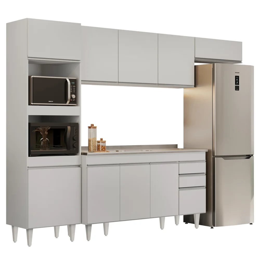 Armário de Cozinha Modulada 4 Peças CP12 Balcão com Pia Inox Branco - Lumil