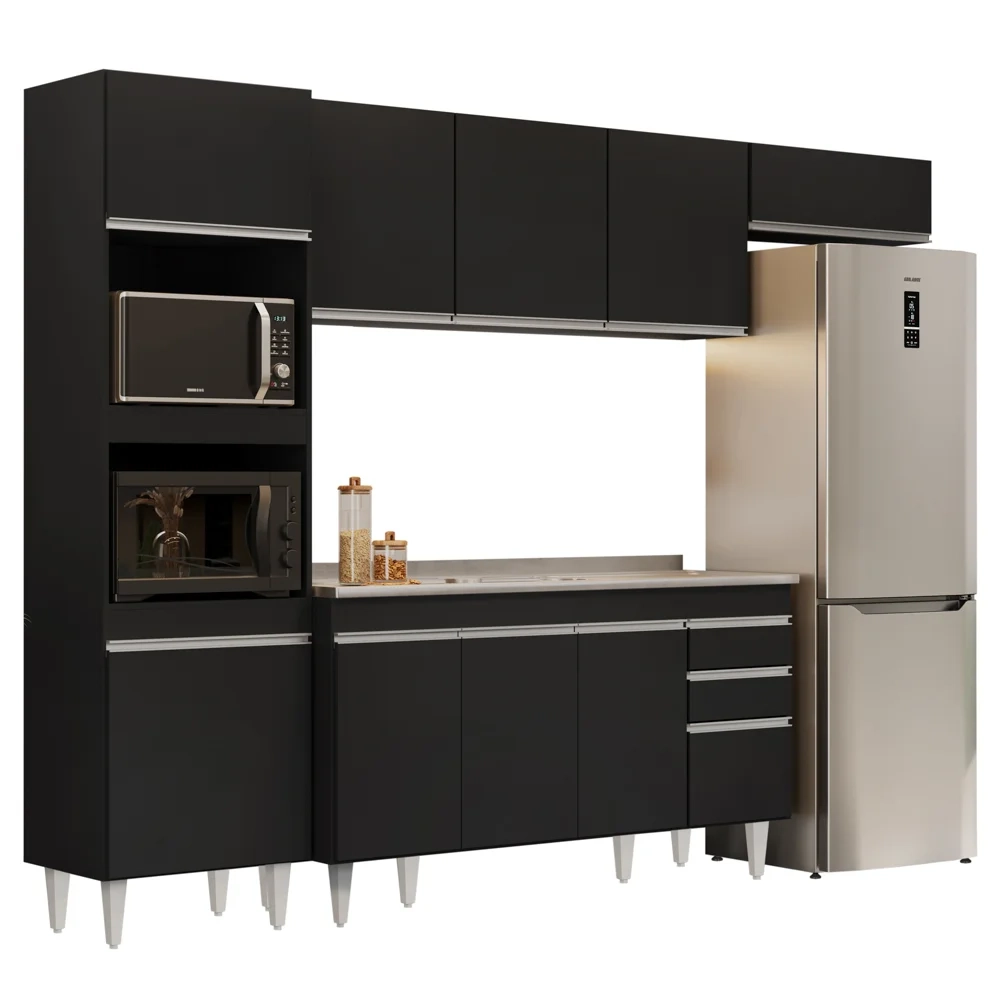 Armário de Cozinha Modulada 4 Peças CP12 Balcão com Pia Inox Preto - Lumil