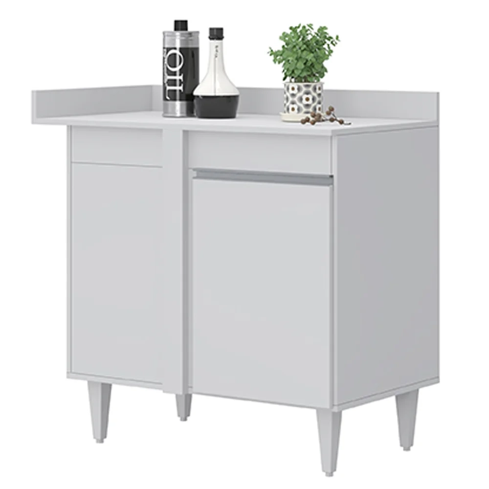 Balcão de Canto Reto com Tampo 1 Porta Denver Branco - Lumil