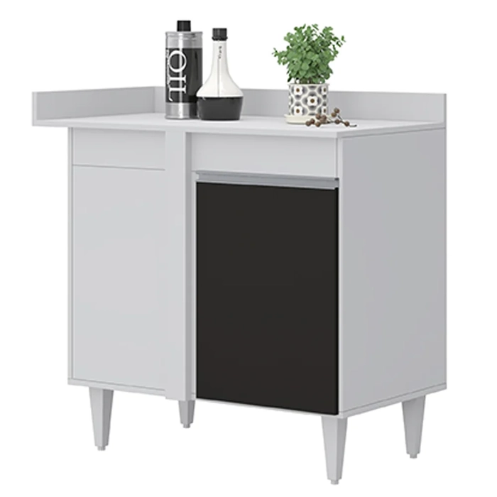Balcão de Canto Reto com Tampo 1 Porta Denver Branco/Preto - Lumil
