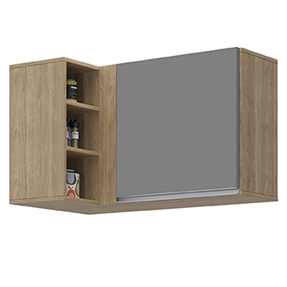 Armário Aéreo de Canto Reto Com Nicho Adega Austin Castanho/Cinza - Lumil