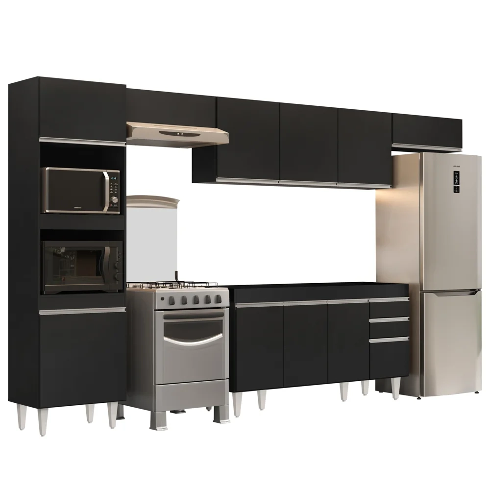 Armário de Cozinha Modulada 5 Peças CP13 Balcão Preto - Lumil