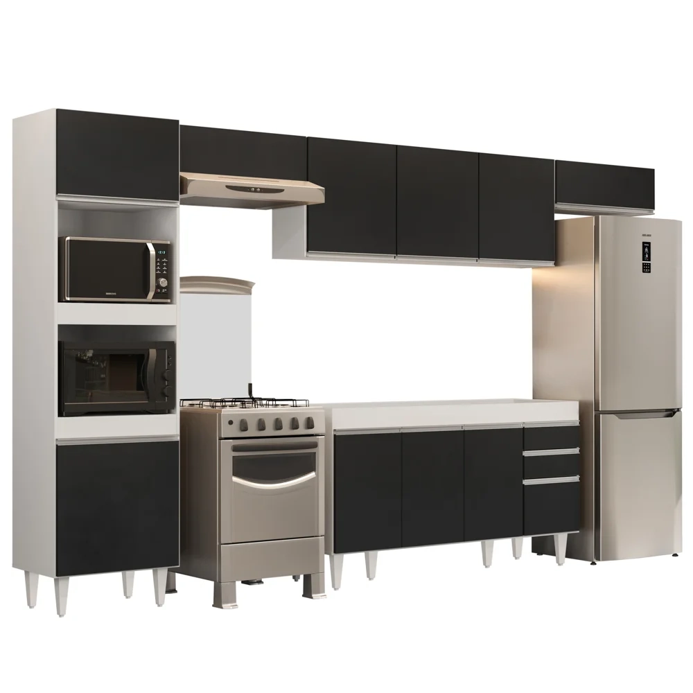 Armário de Cozinha Modulada 5 Peças CP13 Balcão Branco/Preto - Lumil