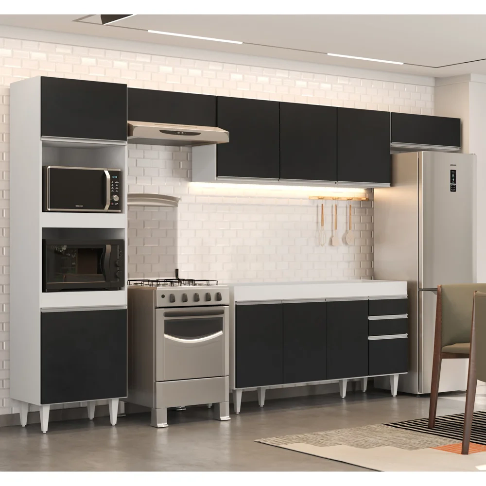 Armário de Cozinha Modulada 5 Peças CP13 Balcão Branco/Preto - Lumil