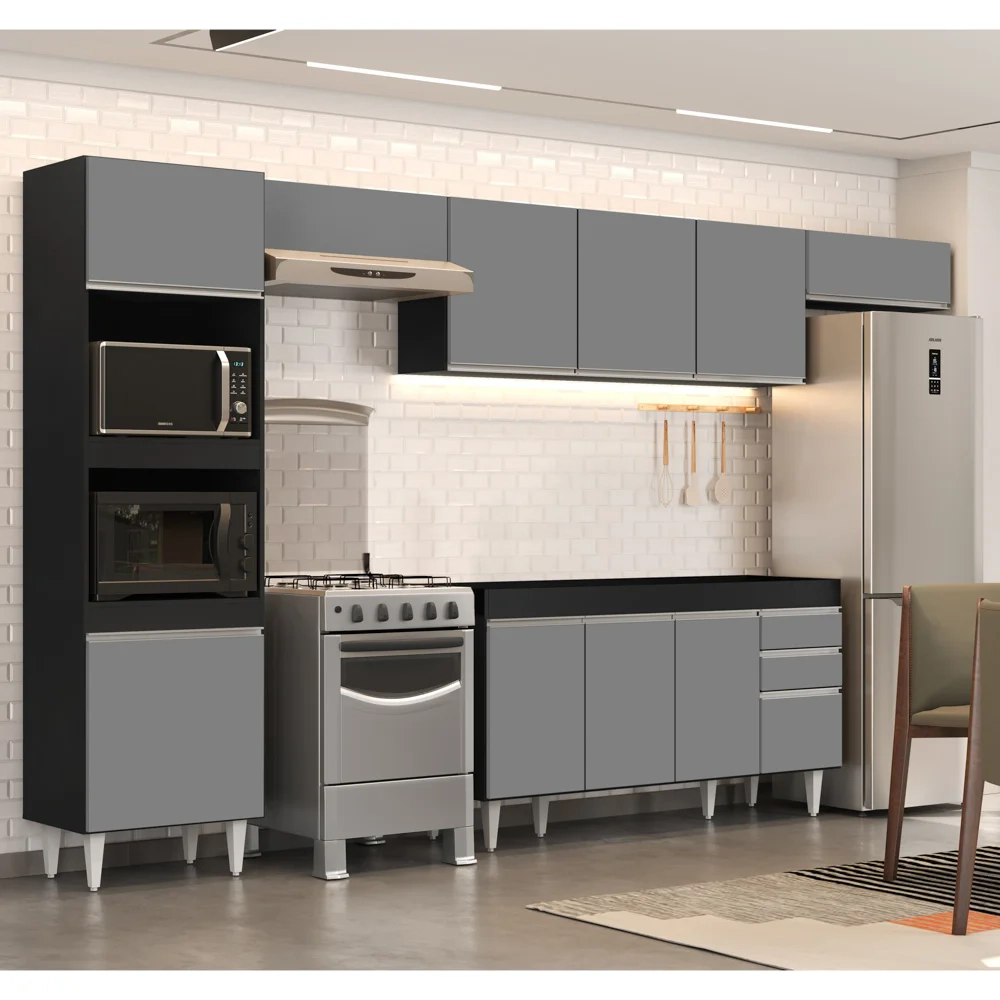 Armário de Cozinha Modulada 5 Peças CP13 Balcão Preto/Cinza - Lumil