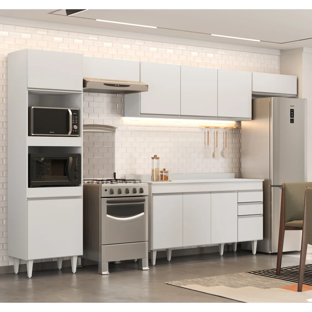 Armário de Cozinha Modulada 5 Peças CP14 Balcão com Tampo Branco - Lumil