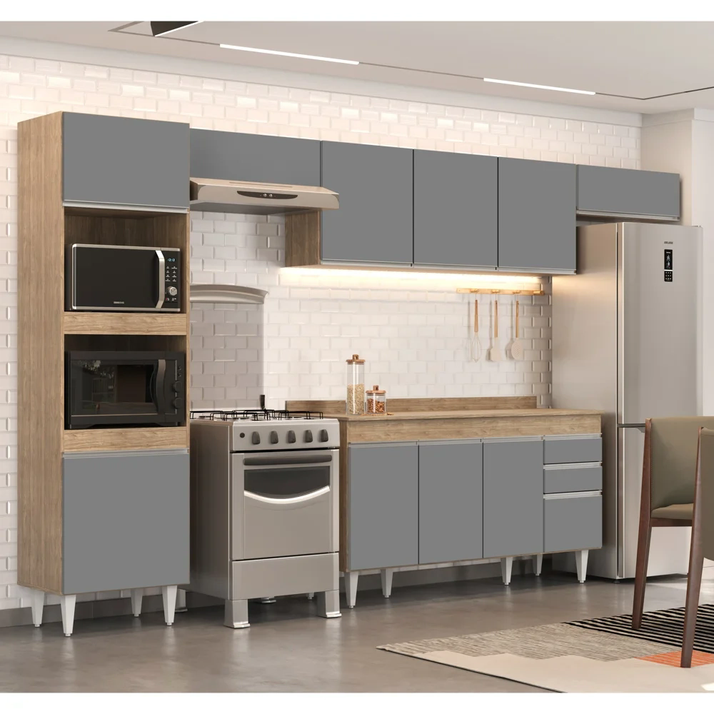 Armário de Cozinha Modulada 5 Peças CP14 Balcão com Tampo Castanho/Cinza - Lumil