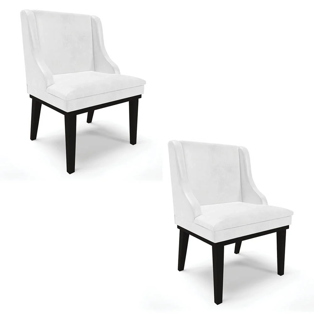Kit 2 Cadeiras Estofadas Base Fixa de Madeira Preto Lia Sintético Premium Branco - Ibiza