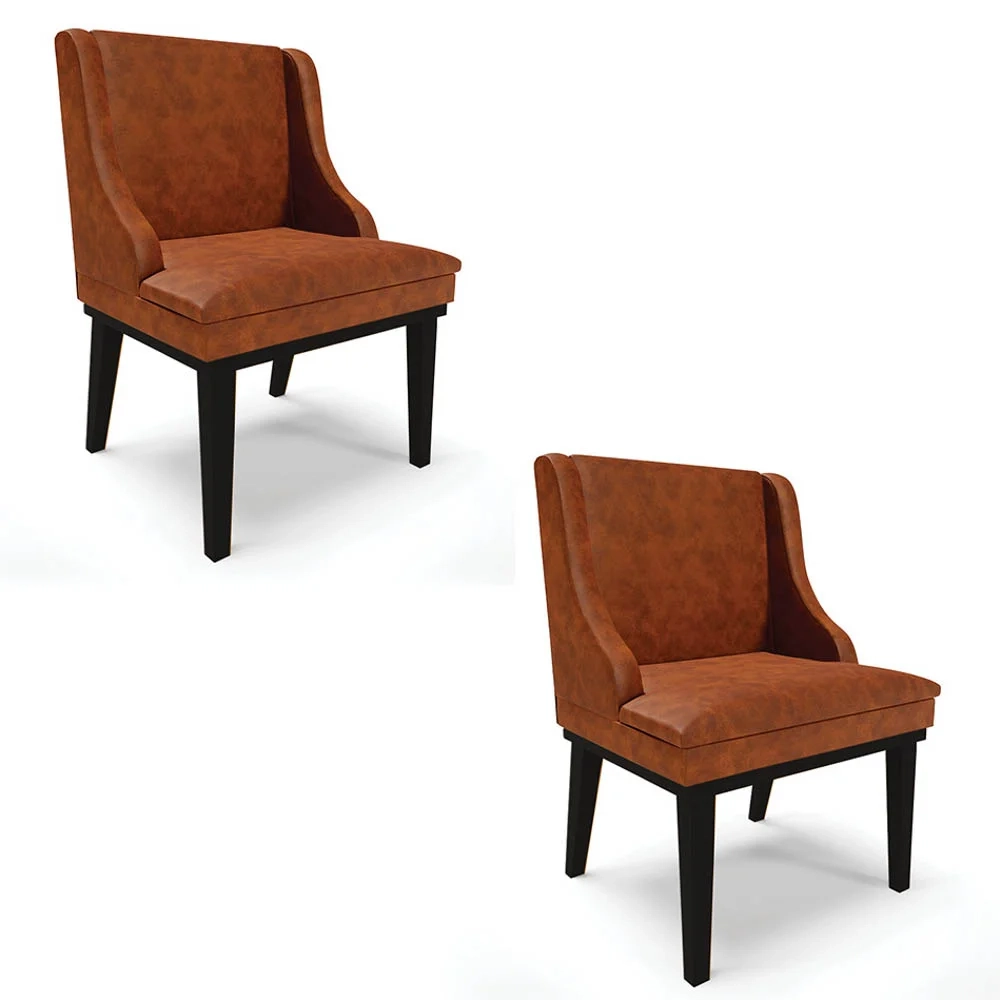 Kit 2 Cadeiras Estofadas Base Fixa de Madeira Preto Lia Sintético Premium Nozes - Ibiza