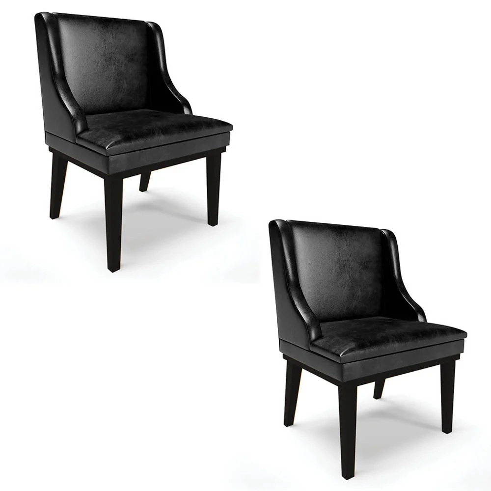 Kit 2 Cadeiras Estofadas Base Fixa de Madeira Preto Lia Sintético Premium Preto - Ibiza