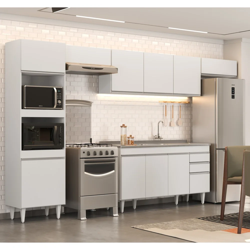 Armário de Cozinha Modulada 5 Peças CP15 Balcão com Pia Inox Branco - Lumil