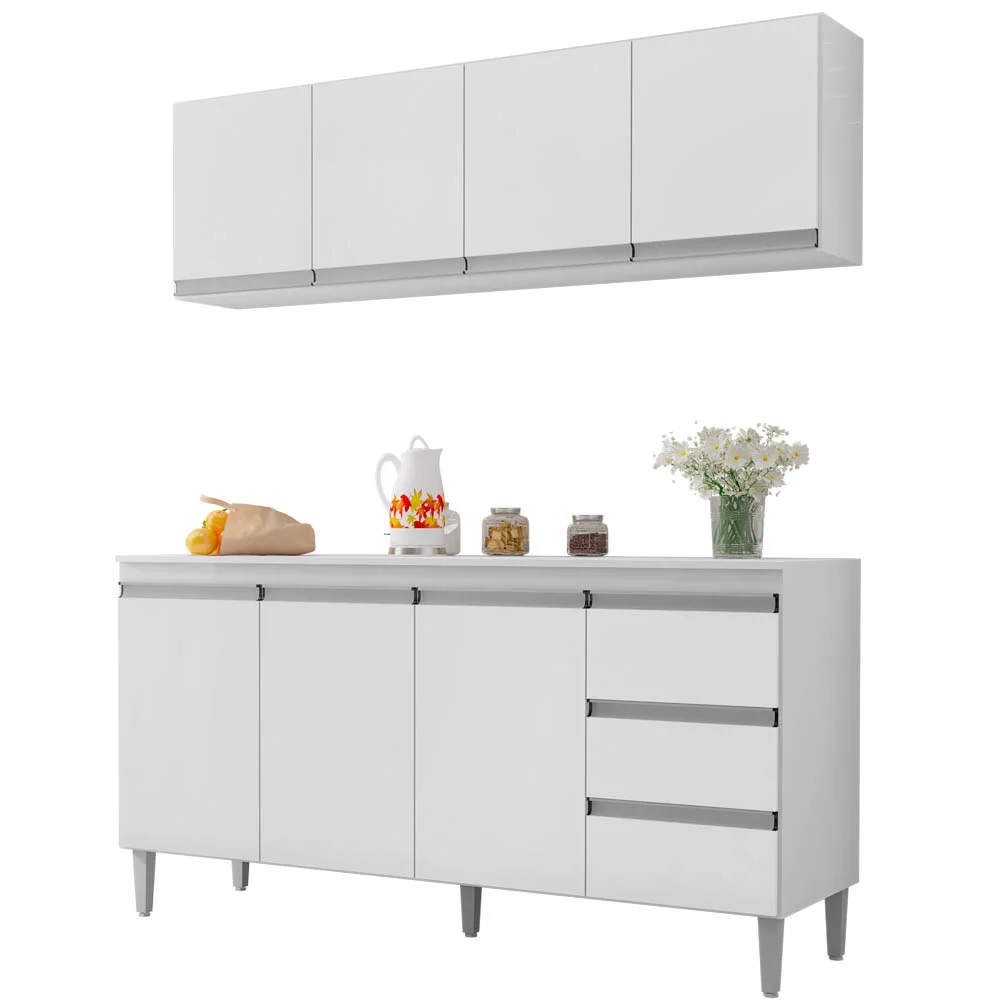 Armário Aéreo e Balcão Gabinete com Tampo 160cm Andréia Branco - AJL Móveis