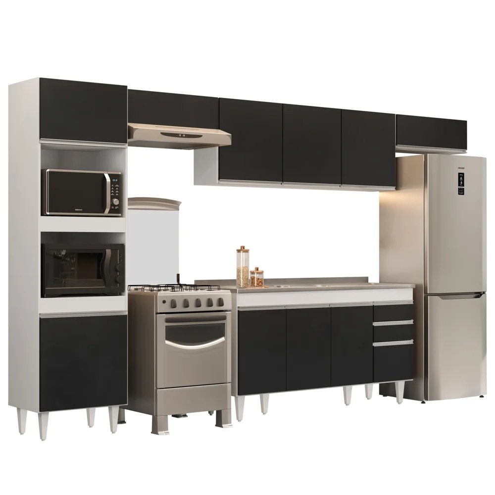 Armário de Cozinha Modulada 5 Peças CP15 Balcão com Pia Inox Branco/Preto - Lumil