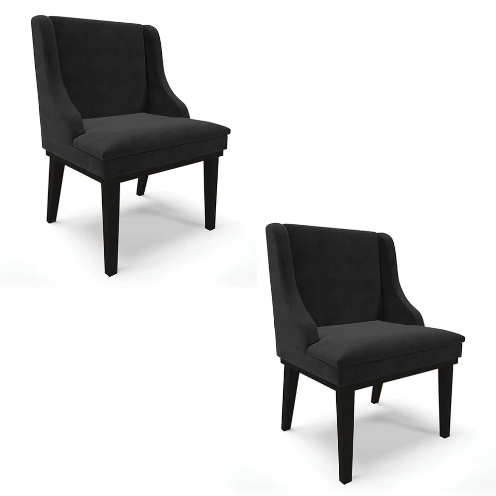 Kit 2 Cadeiras Estofadas para Sala de Jantar Base Fixa de Madeira Preto Lia Suede Preto - Ibiza