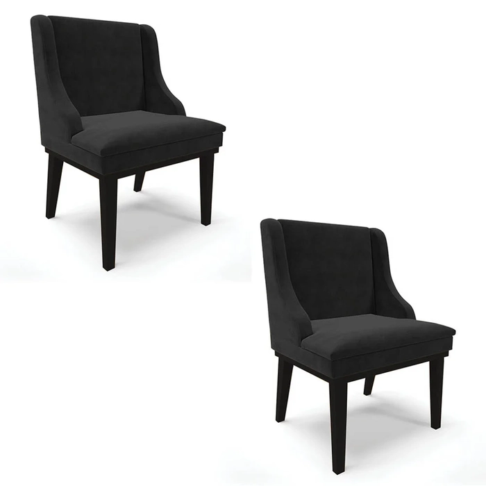 Kit 2 Cadeiras Estofadas para Sala de Jantar Base Fixa de Madeira Preto Lia Suede Preto - Ibiza