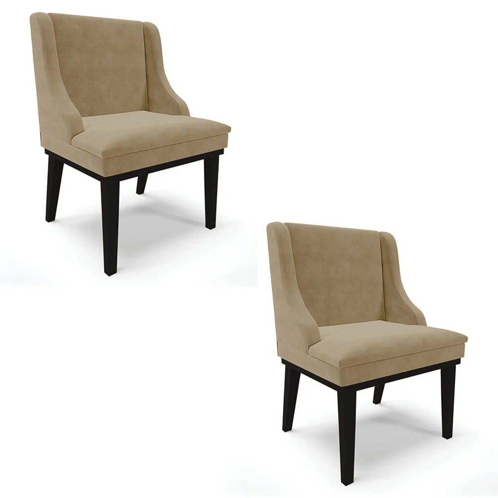 Kit 2 Cadeiras Estofadas para Sala de Jantar Base Fixa de Madeira Preto Lia Suede Marrom RT - Ibiza