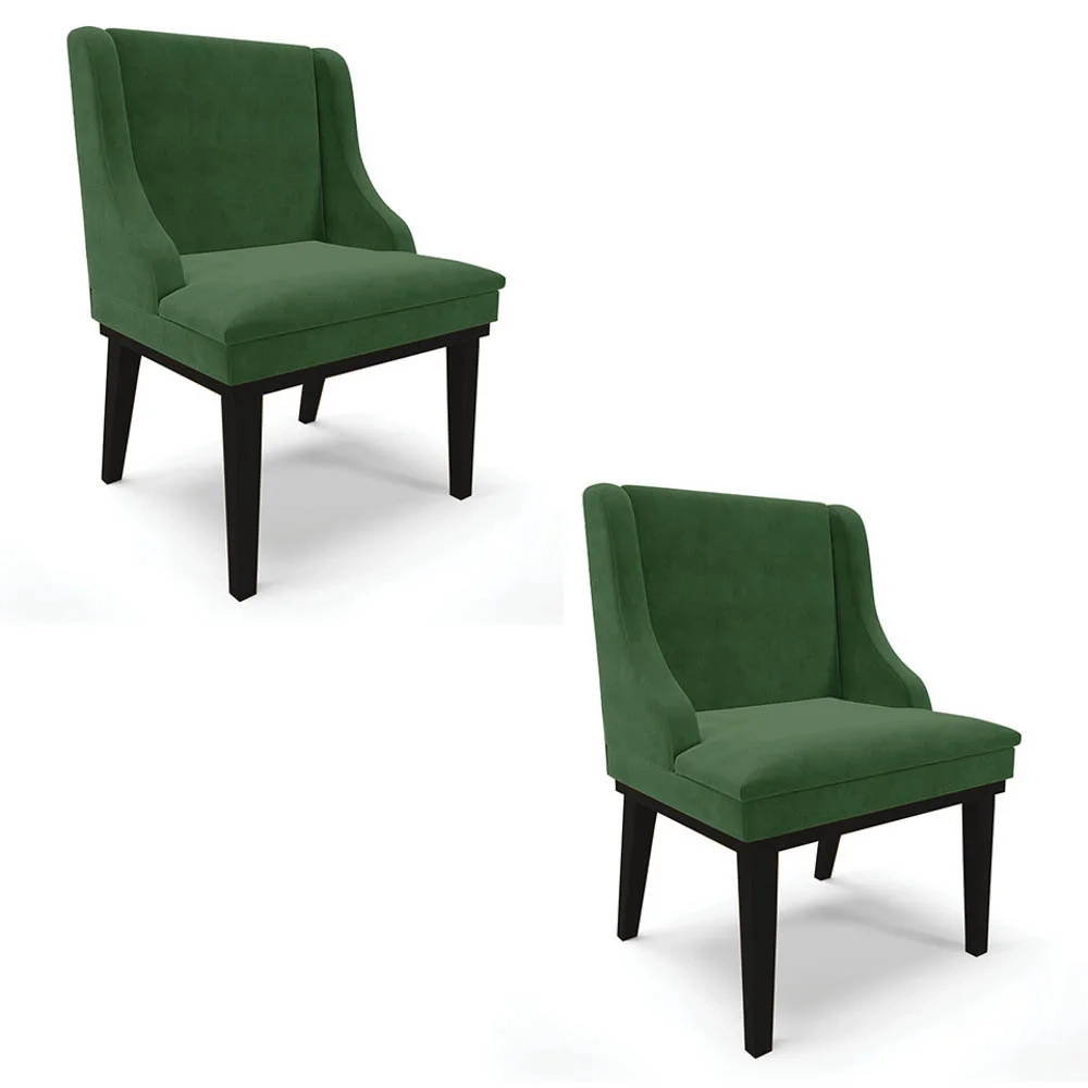 Kit 2 Cadeiras Estofadas para Sala de Jantar Base Fixa de Madeira Preto Lia Suede Verde - Ibiza