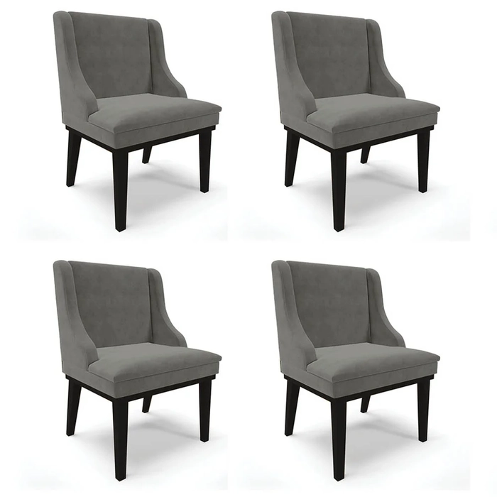 Kit 4 Cadeiras Estofadas para Sala de Jantar Base Fixa de Madeira Preto Lia Suede Grafite - Ibiza
