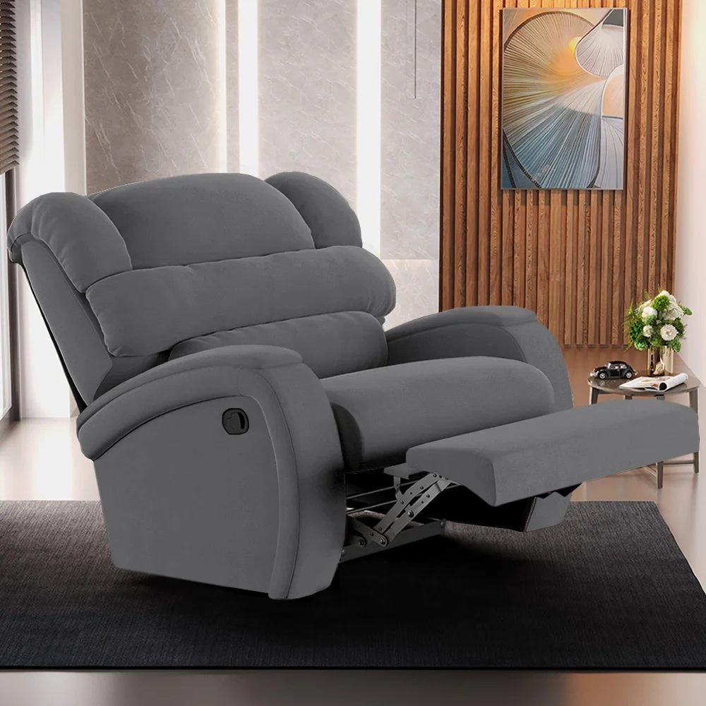Poltrona do Papai Reclinável Kalie Manual Gatilho FH9 Veludo Cinza - Mpozenato