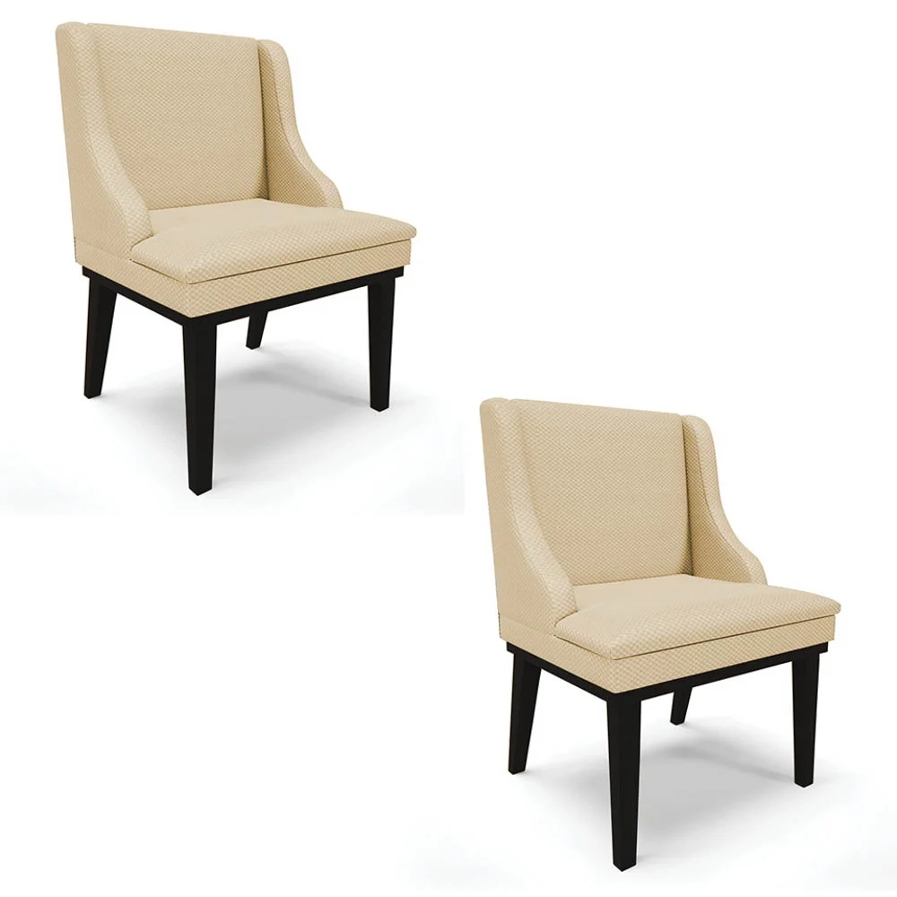 Kit 2 Cadeiras Estofadas para Sala de Jantar Base Fixa de Madeira Preto Lia Veludo Luxo Off White - Ibiza