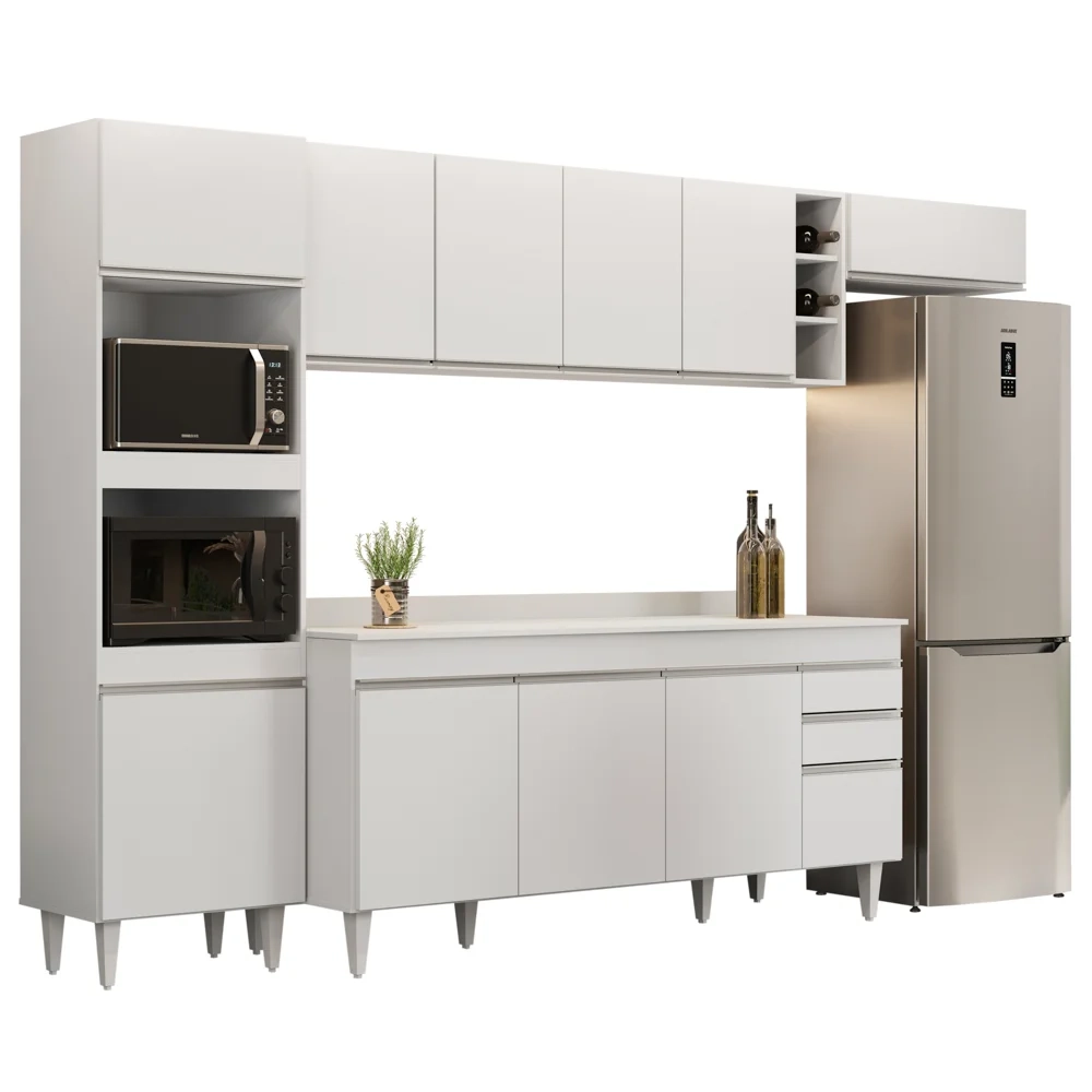 Armário de Cozinha Modulada 5 Peças CP17 Balcão com Tampo Branco - Lumil