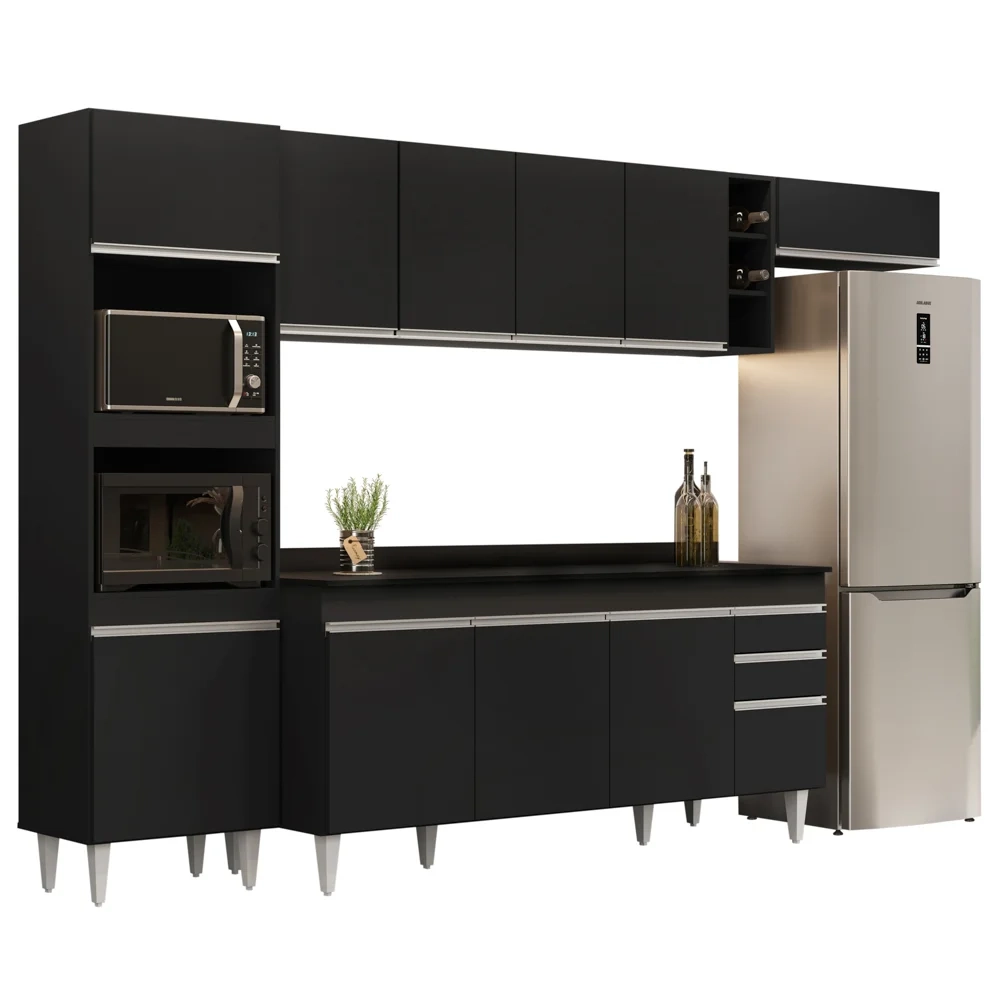 Armário de Cozinha Modulada 5 Peças CP17 Balcão com Tampo Preto - Lumil