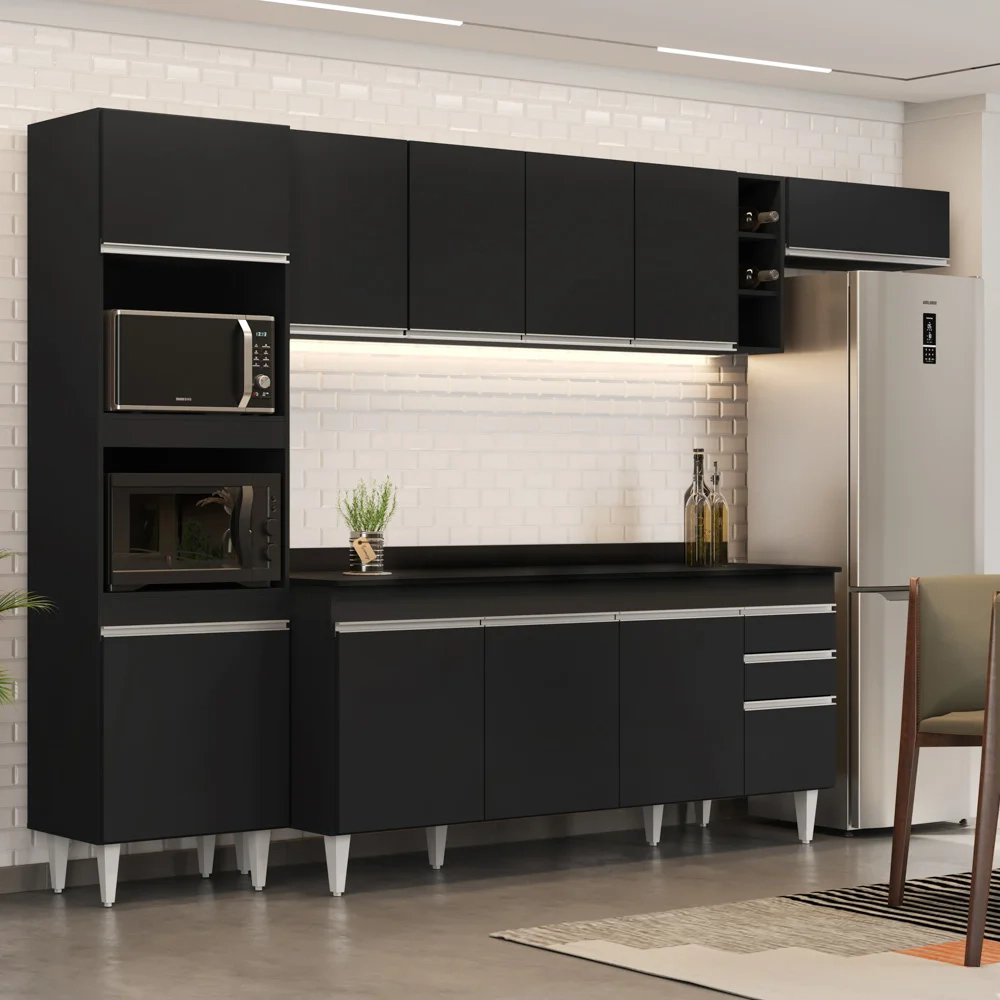 Armário de Cozinha Modulada 5 Peças CP17 Balcão com Tampo Preto - Lumil