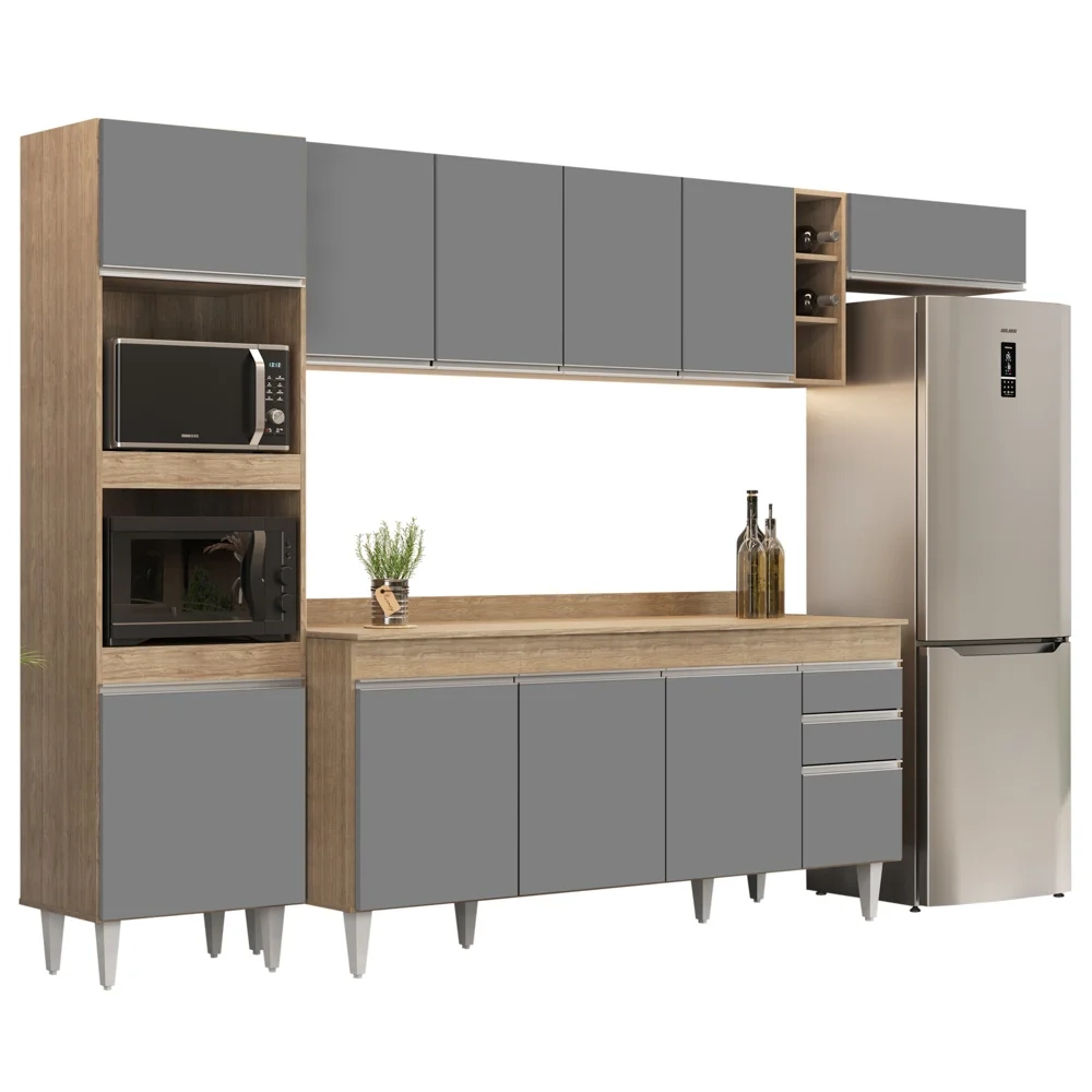 Armário de Cozinha Modulada 5 Peças CP17 Balcão com Tampo Castanho/Cinza - Lumil