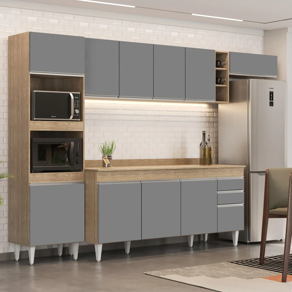 Armário de Cozinha Modulada 5 Peças CP17 Balcão com Tampo Castanho/Cinza - Lumil