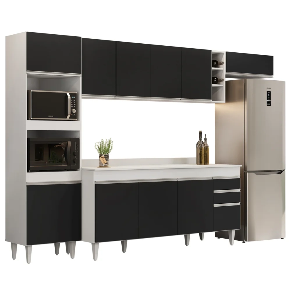 Armário de Cozinha Modulada 5 Peças CP17 Balcão com Tampo Branco/Preto - Lumil
