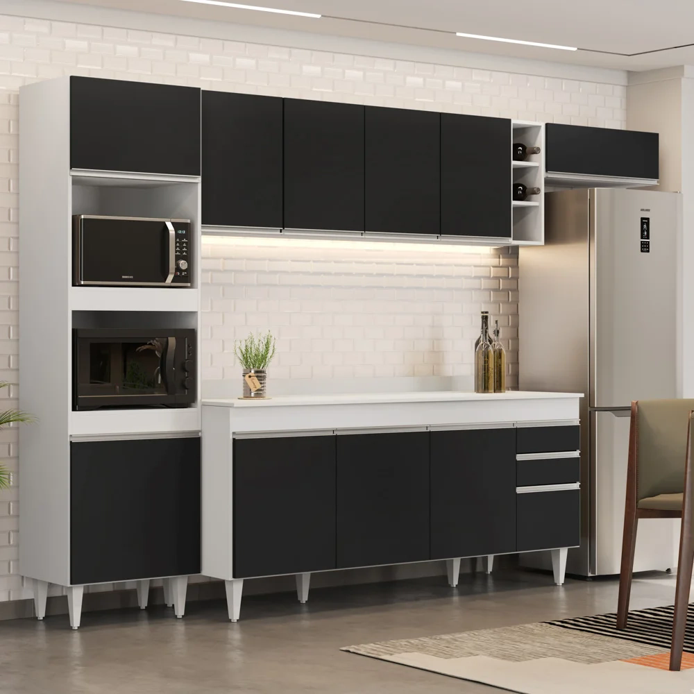 Armário de Cozinha Modulada 5 Peças CP17 Balcão com Tampo Branco/Preto - Lumil