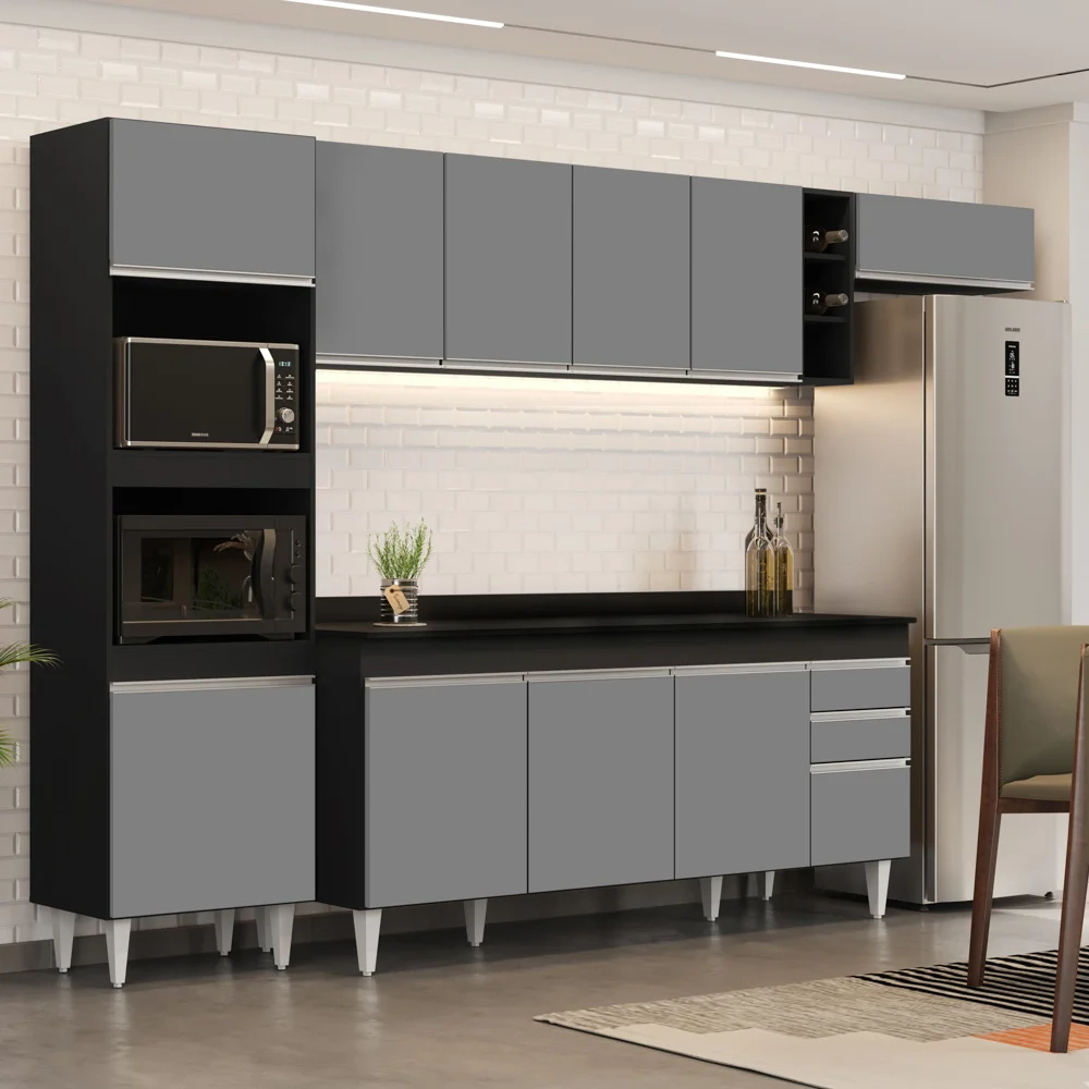 Armário de Cozinha Modulada 5 Peças CP17 Balcão com Tampo Preto/Cinza - Lumil