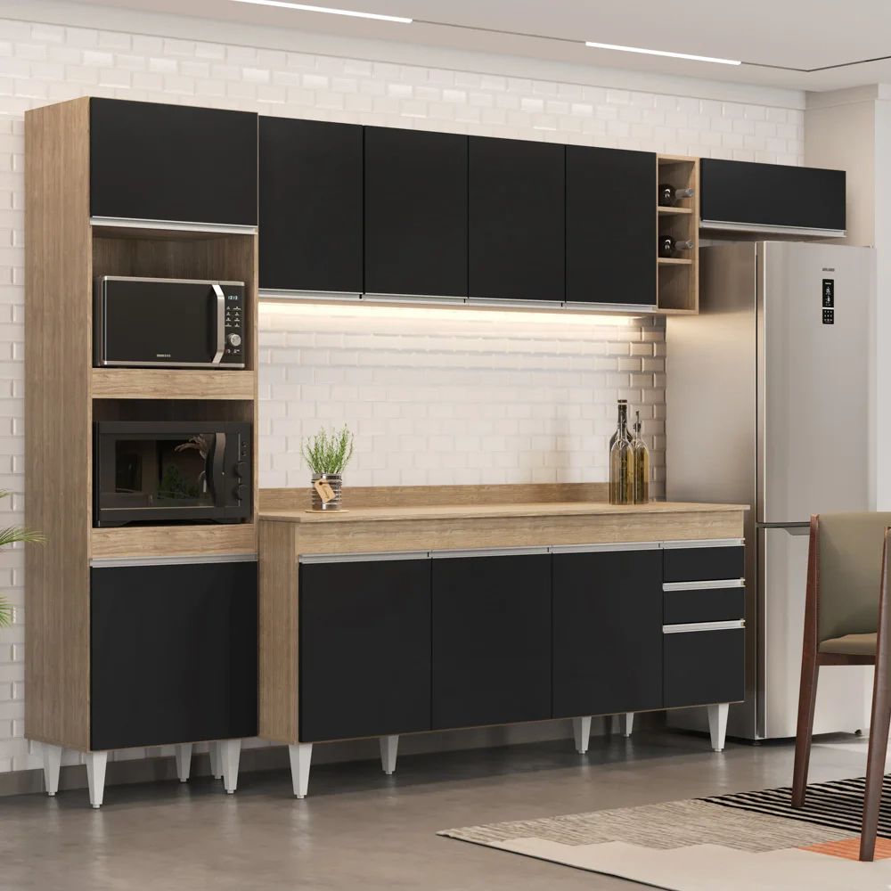 Armário de Cozinha Modulada 5 Peças CP17 Balcão com Tampo Castanho/Preto - Lumil