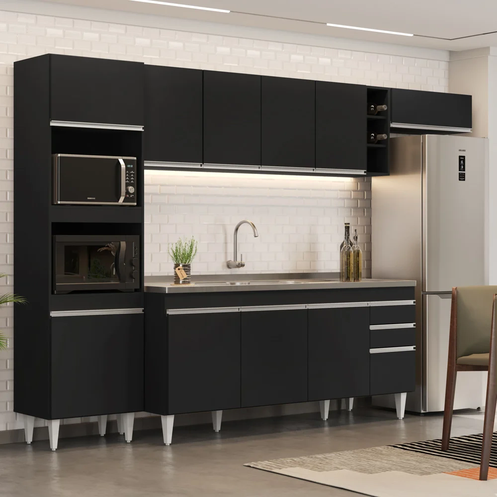 Armário de Cozinha Modulada 5 Peças CP18 Balcão com Pia Inox Preto - Lumil