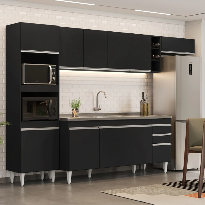 Armário de Cozinha Modulada 5 Peças CP18 Balcão com Pia Inox Preto - Lumil