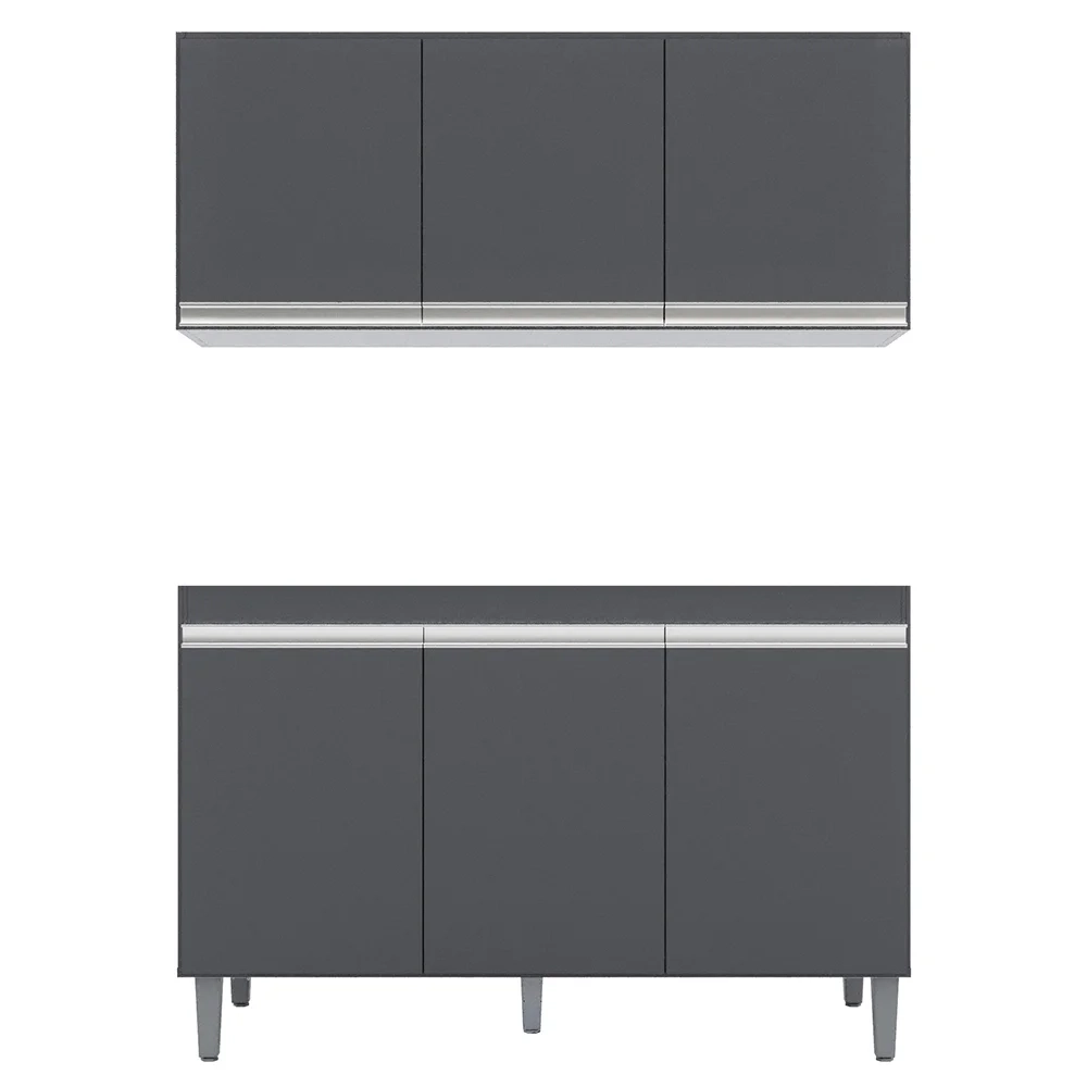 Armário Aéreo Andréia e Balcão Gabinete sem Tampo Manu 120cm Cinza - AJL Móveis